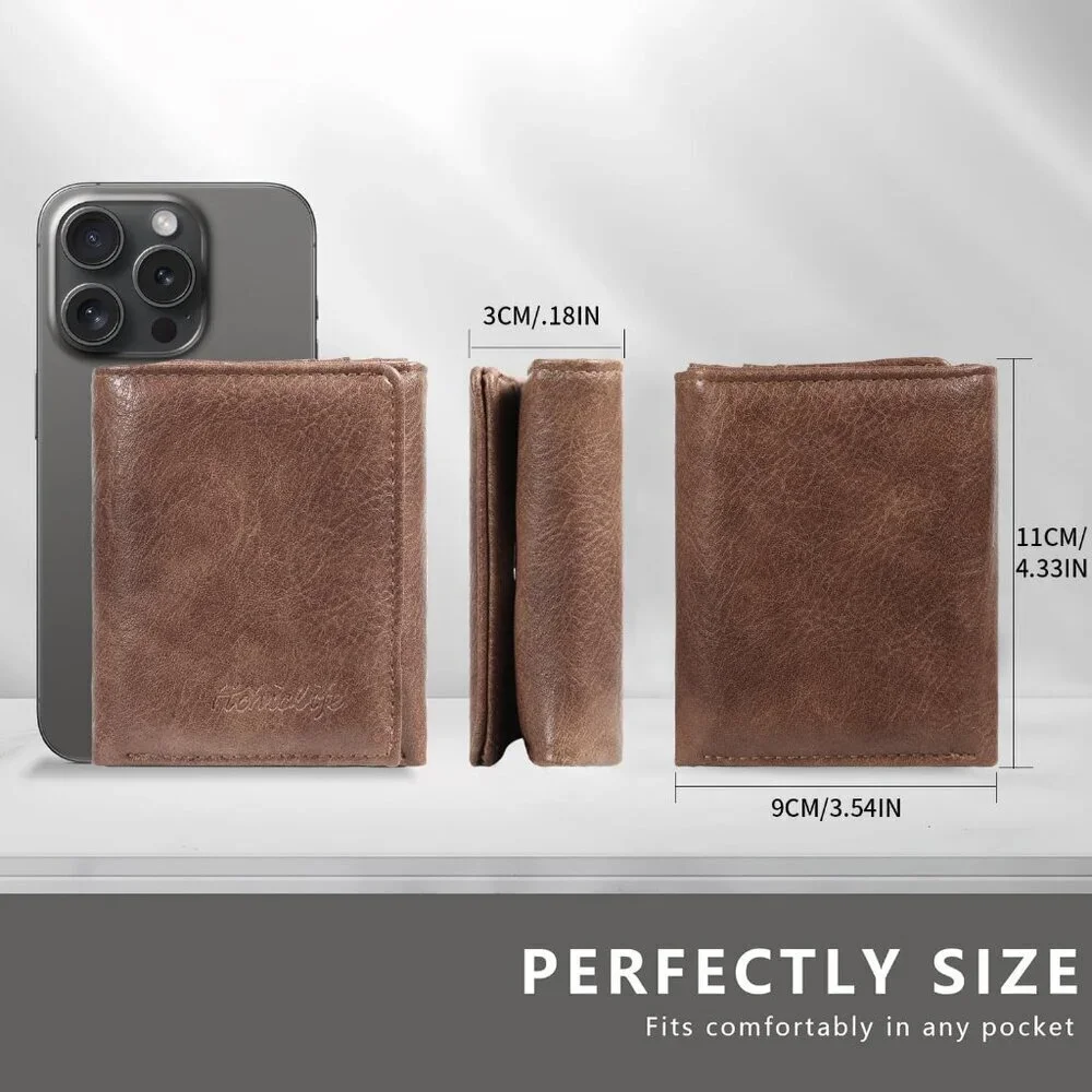 Men's Coffee Wallet Card Classic Leather Design Durable Multiple Front Pocket